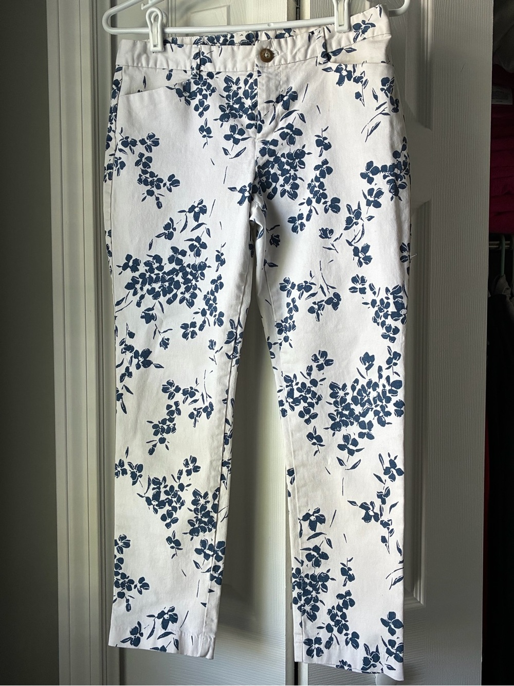 GAP Khaki White Pants with Blue Floral Print